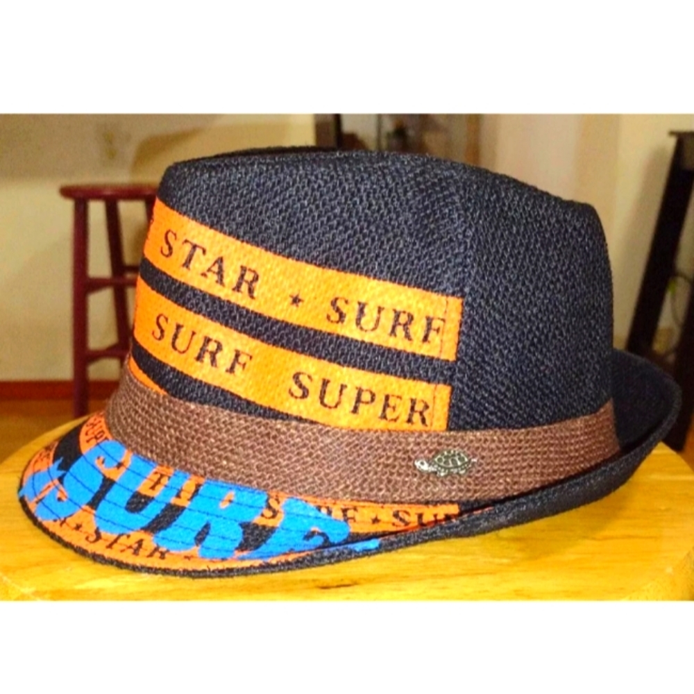 Pamoa fedora linen hat, Small/Medium-Large/XL,Super Star Surf,black,New with tag